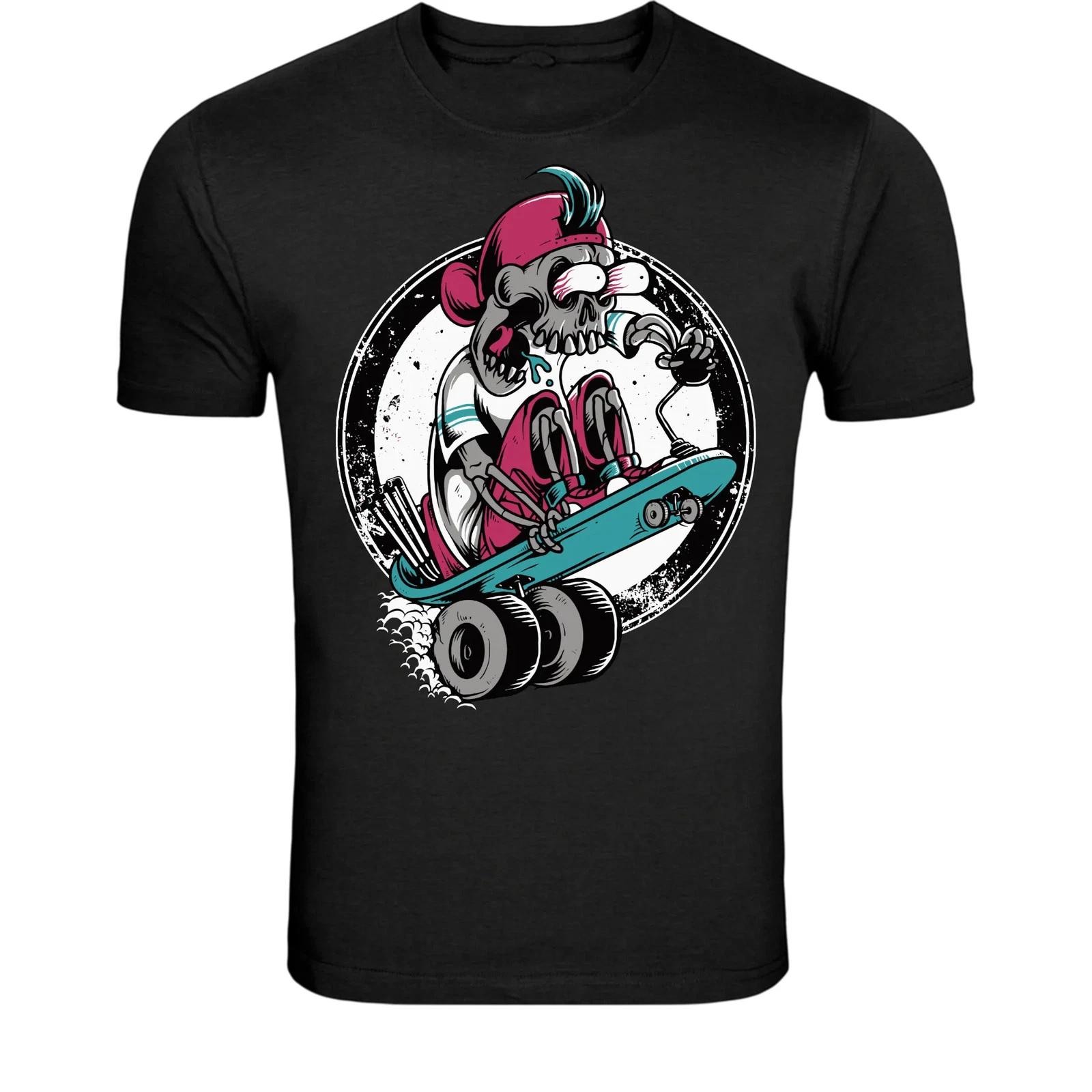 Панк Скейтборд Скелет Футболка - Рок Скейтбордист Череп Графическая Футболка S