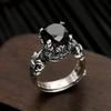 Black agate open ring for men and women, fashionable and trendy, retro style ring ring