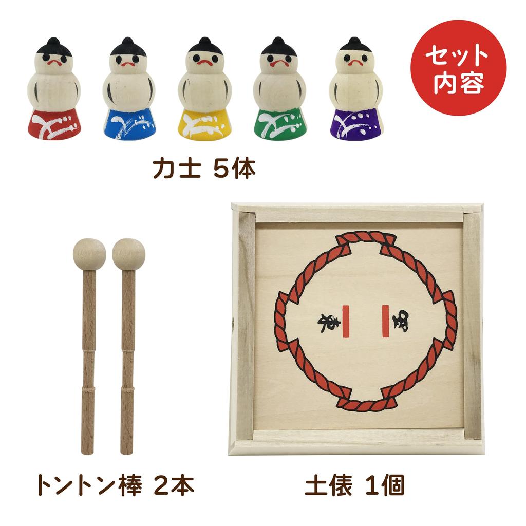 Spielzeuge, Einführungsspiel Tonton Sumo, Heimspiel, Holzspielzeug, Volkskunstspielzeug, Sumou, Sumo-Ringer, Tischspiel, Made in Japan [Nostalgie-Set] (Tonton Sumo)
