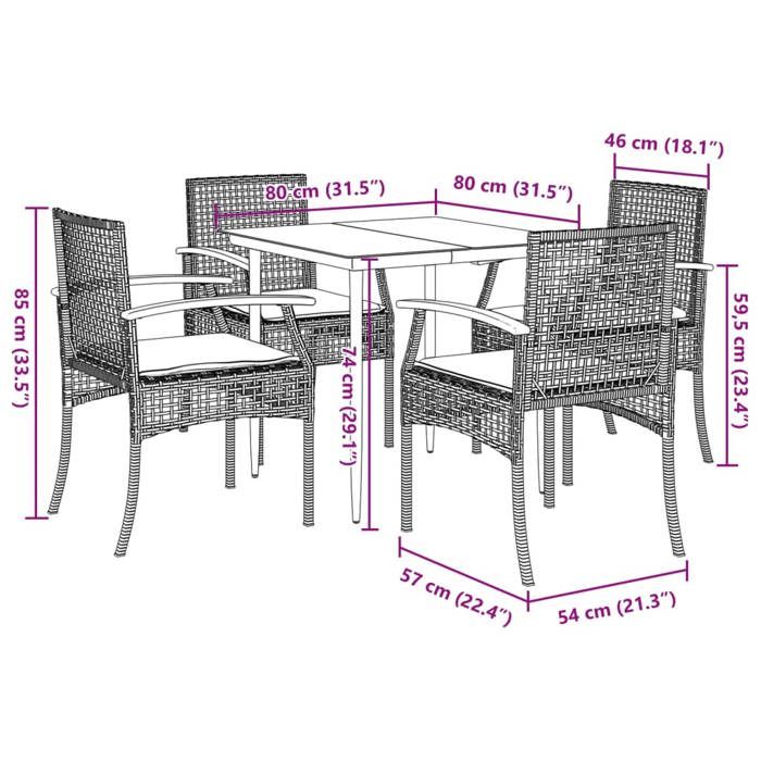 VidaXL Ensemble à Manger de Jardin avec Coussins 5 pcs, Table et Chaise de Terrasse, Meubles de Patio, Mobilier d'Extérieur, 3213611