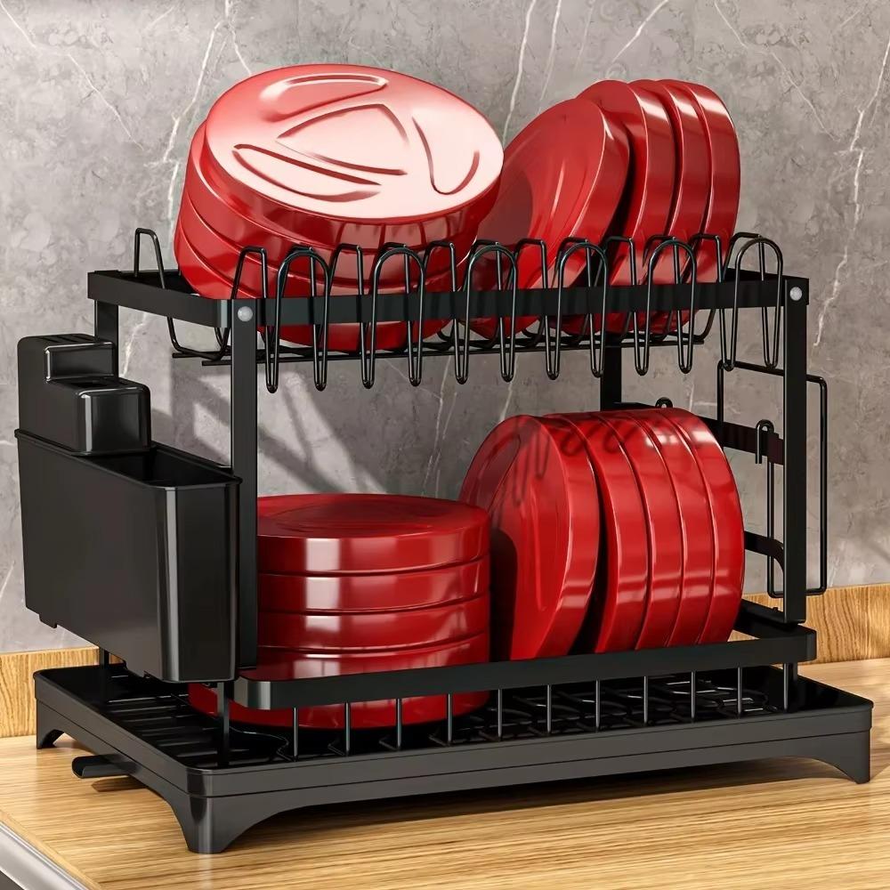 Bowl Drain Rack Bowls Chopsticks Tabletop Storage Rack Double Layers Countertop Organizer Shelf  Kitchen Accessories Organizer