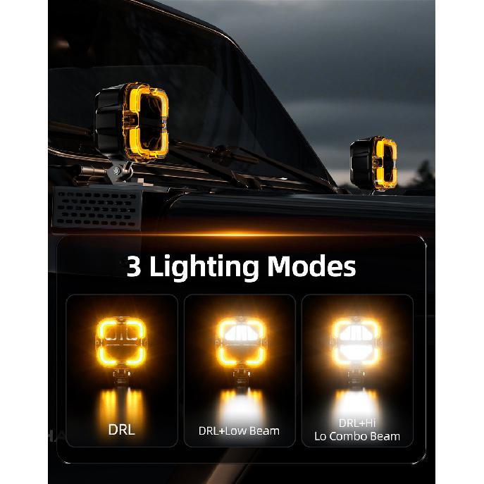 2pcs LED Work Light White Amber Driving Fog Light Daytime Running Light Led Light Bar For Car Truck Pickup Boat Suv Off Road Neon Lights 4