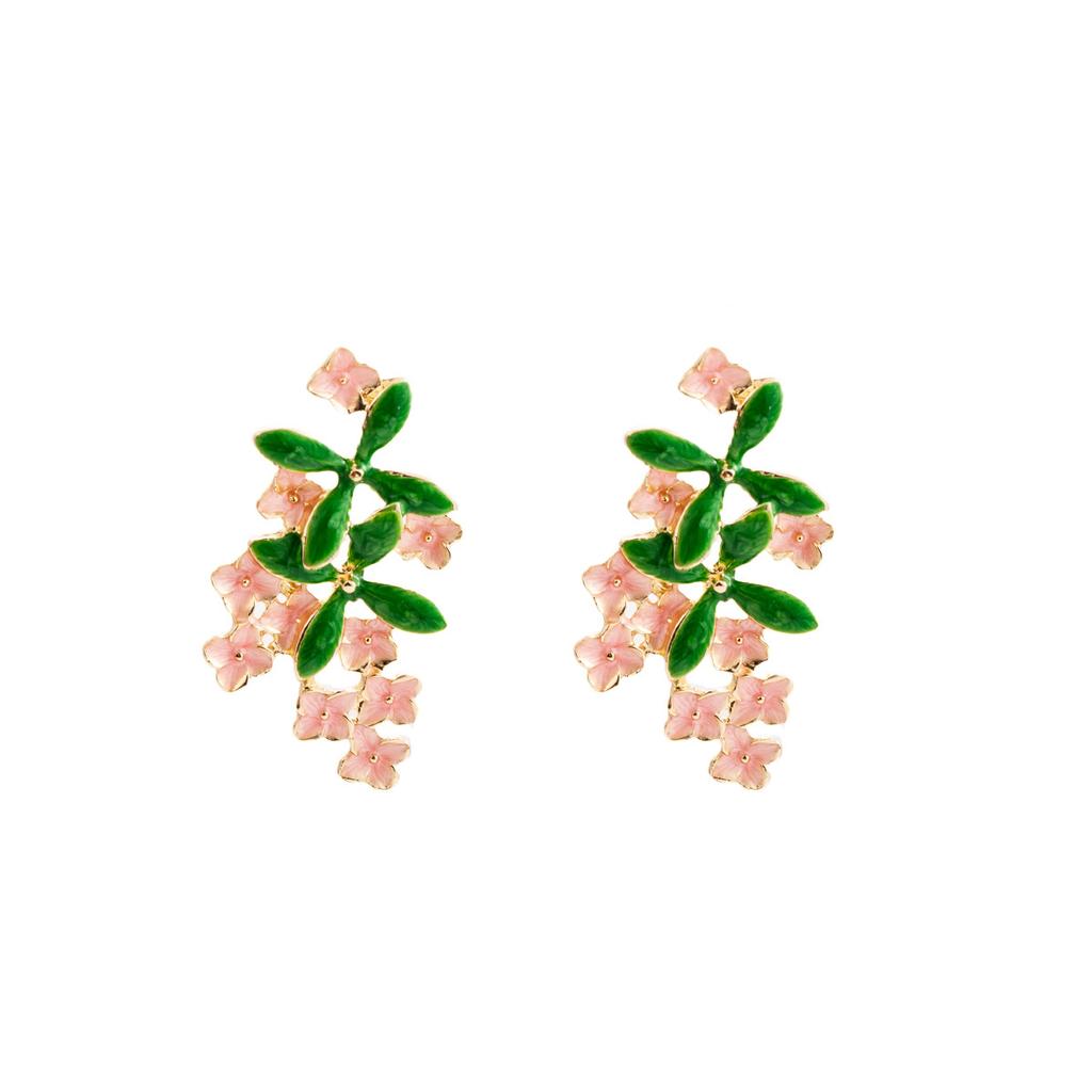 French High-End Flower Earrings, Super Fairy Forest Leaf Cherry Blossom Earrings, Light Luxury Oil Dripping Earrings, Women