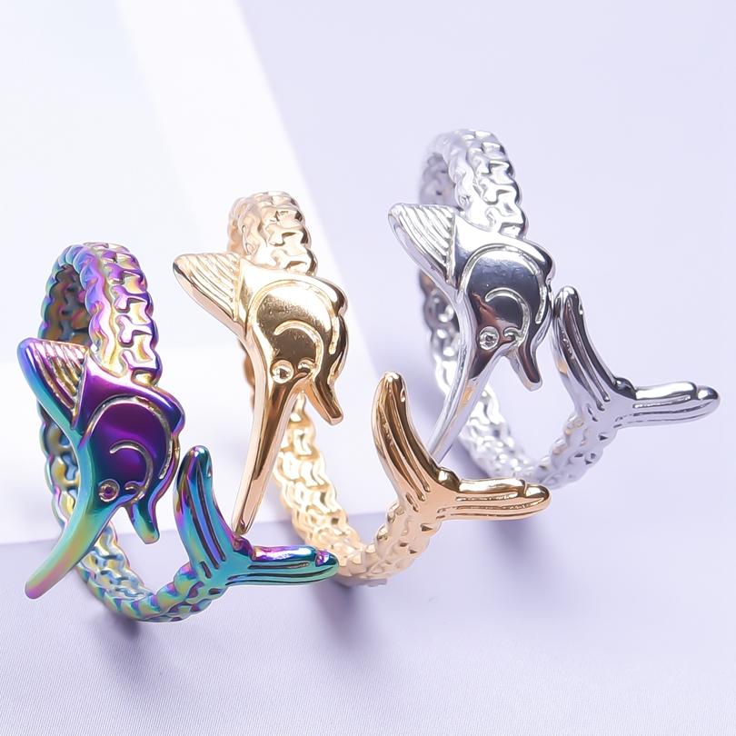 Sea Fish Ring Opening Adjustable Stainless Steel Rings For Women Men Accessories Steampunk Jewelry Animal Bague Anillo Hombre