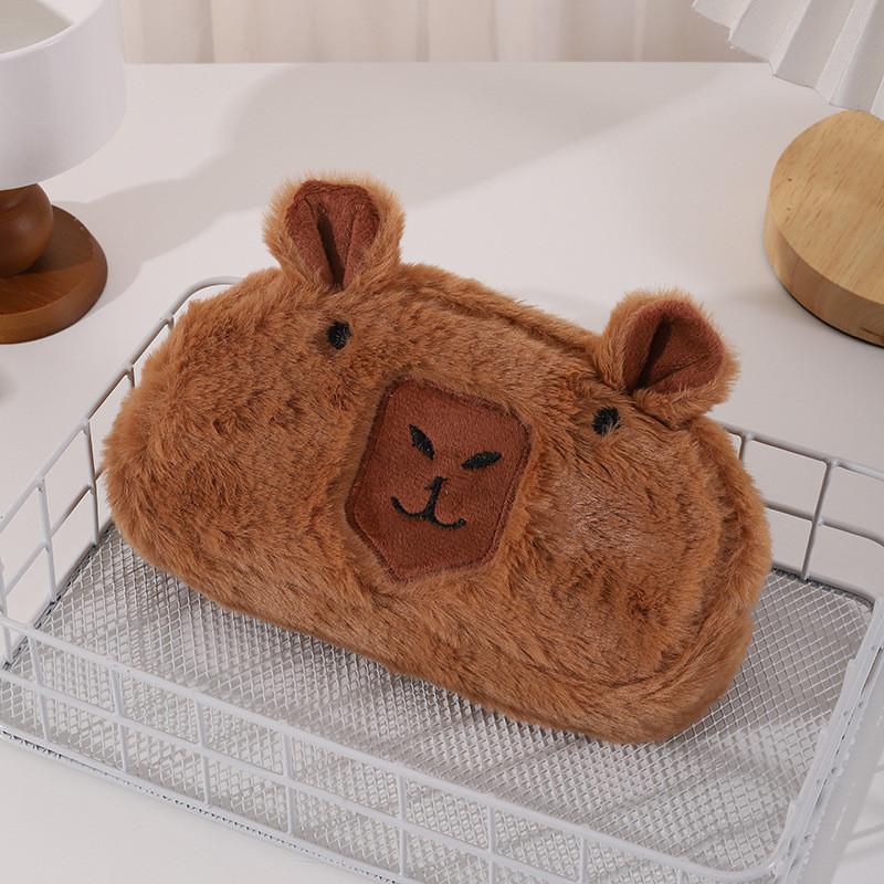Plush Cute Capybara Pen Bag Funny Stationery Organizer Big Capacity Kids Gift