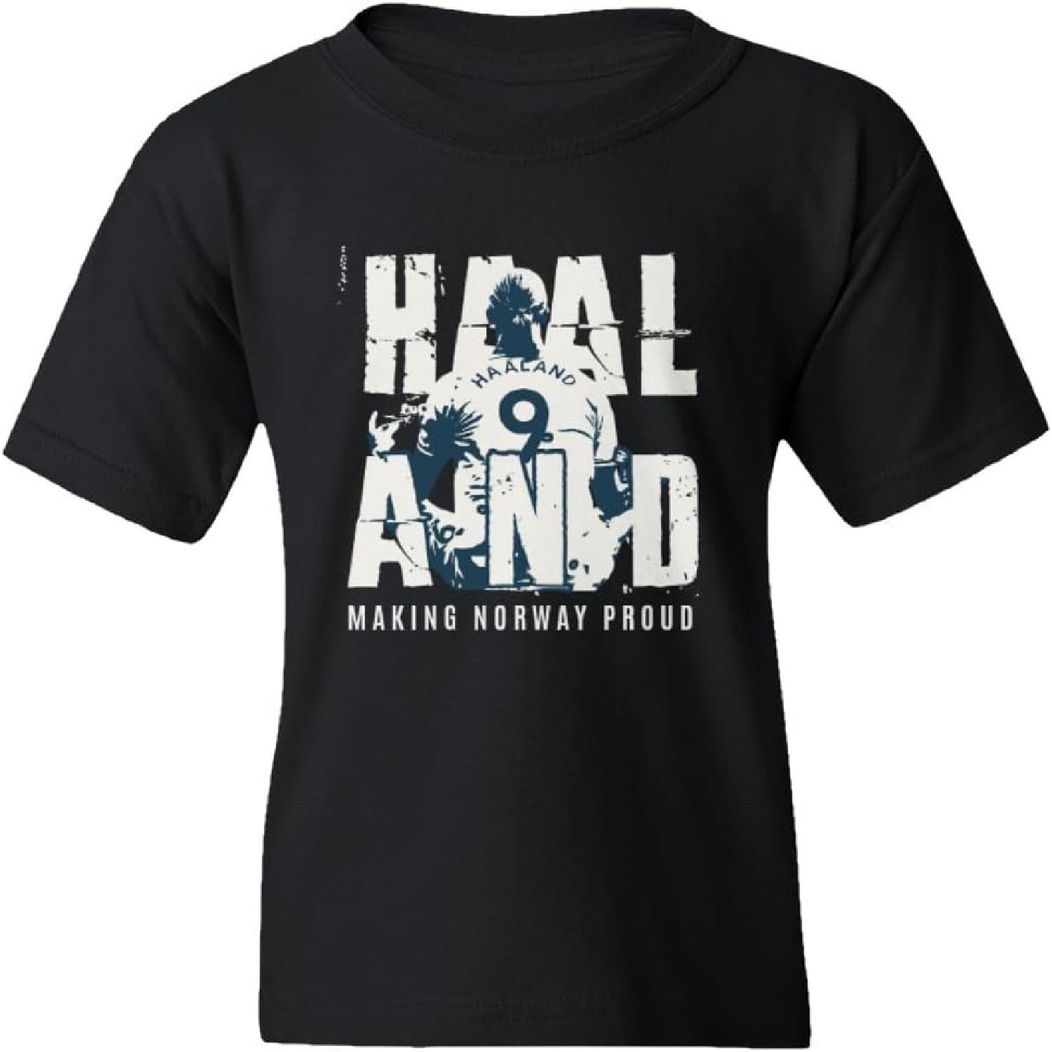 Haaland #9 Making Norway Proud Soccer Star Player Youth Unisex T-Shirt (Black, Youth Small) S разноцветный
