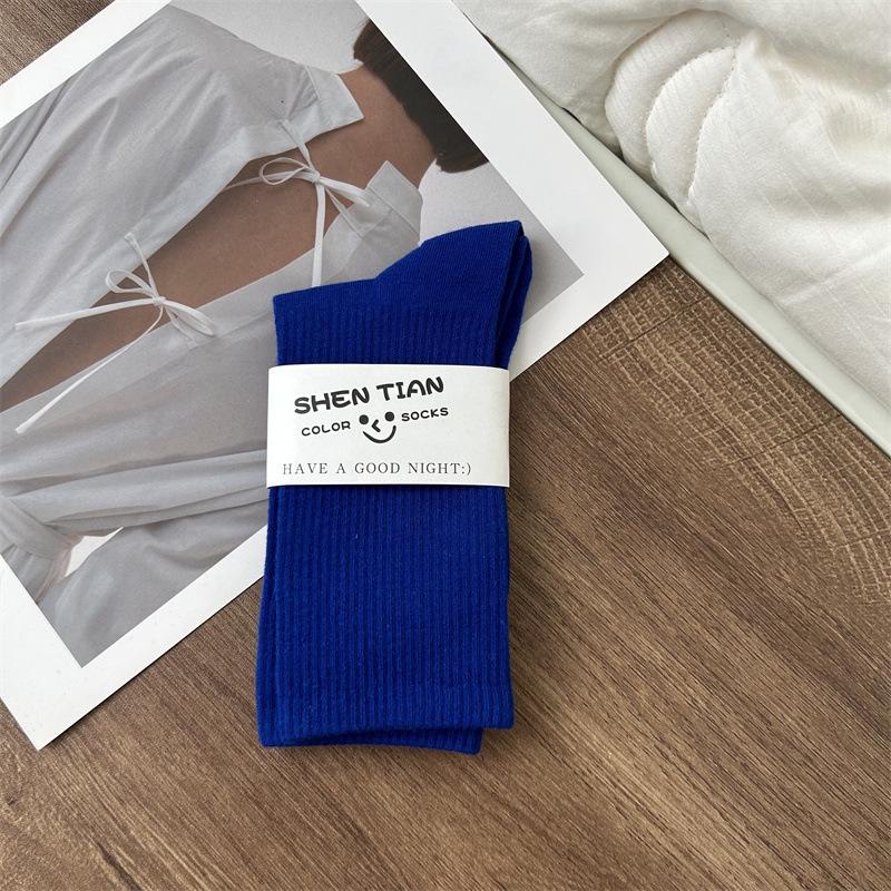 Women's Colorful Mid-Tube Socks In Violet, Orange, Rose, and Red for Modern Dance with Shark Print