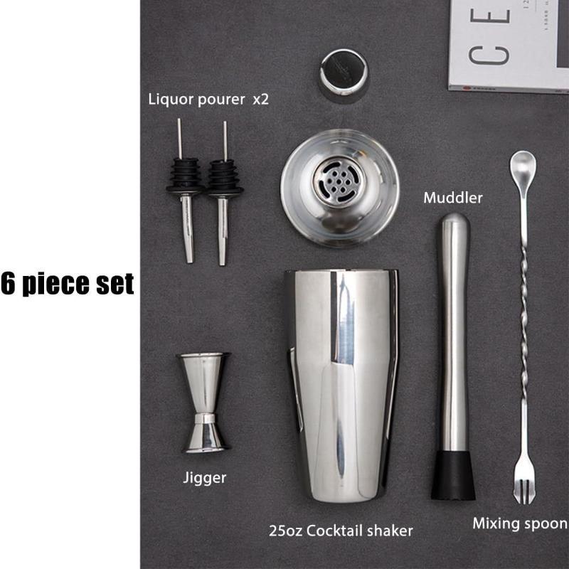 1/6Pcs Dishwasher Safe Stainless Steel Cocktail Shaker Set Full Bartender Tools for Home Bar Drink Mixing
