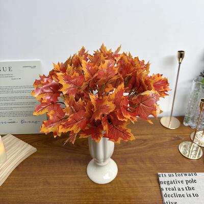 Artificial Plants 7 Forks Of Red Maple Leaves, Single Bunches Of Green Plant Wall Decoration Accessories, Diy Flower Arrangement