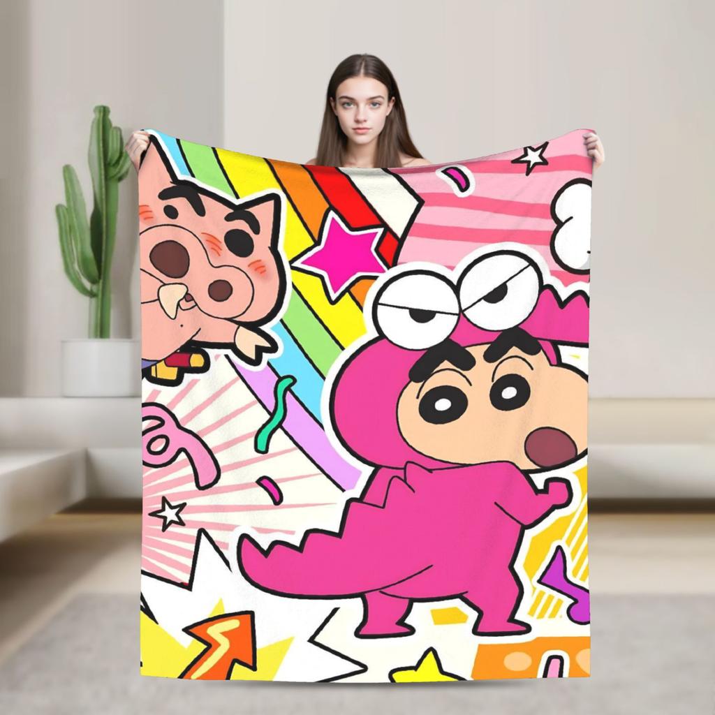 Shinchans 90S Cartoon Flannel Blanket Awesome Throw Blankets For Bed Sofa Couch 150*125Cm Rug Piece