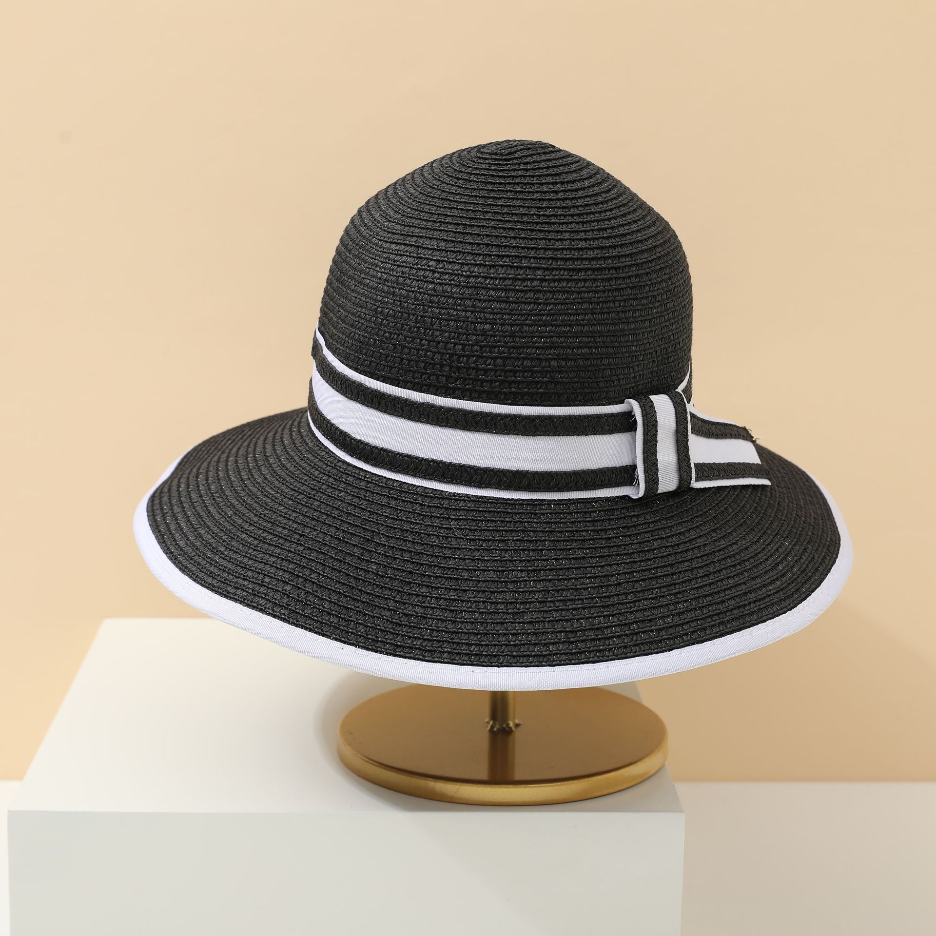 

Женская модная летняя шляпа от солнца в форме банта, складная соломенная плетеная пляжная шляпа с большими полями для защиты от солнца на открытом воздухе Adult чёрный