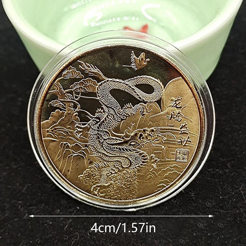 2024 Chinese Golden Silver Dragon Coins Lucky Commemorative Gold Coin Embossed Collectible Medal Souvenirs Gifts