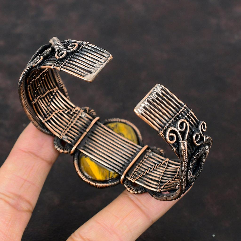 Tigerauge Armreif Edelstein Armreif Kupferdraht gewickelt Armreif verstellbar Armreif handgefertigt Armband Hochzeitsgeschenk Kupferschmuck