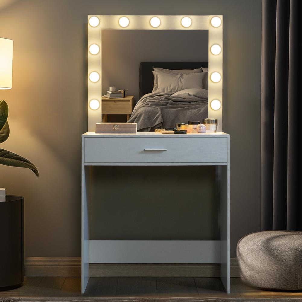 US Vanity Desk With Mirror And Lights Dressing Table With Drawer 3 Adjustable Lighting Modes LED Mirror Vanity Table For Bedroom