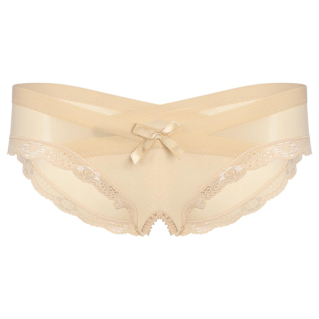Mens See Through Mesh Crotchless Briefs Low Rise Lace Trim Underpants Cross Dresser Sissy Underwear