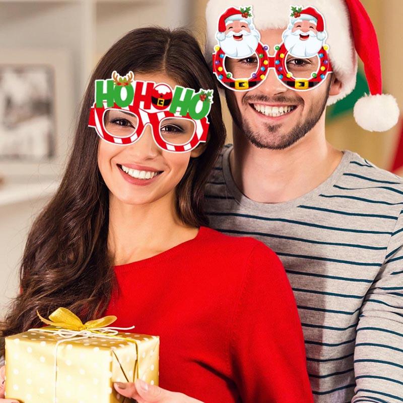 8 STÜCKE Brillengestelle für Weihnachtsfeierdekorationen Lustiger Weihnachtsmann Lebkuchenmann Foto-Requisiten Papierbrillen Geschenke Frohes Neues Jahr