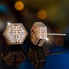 Minimalist Gold Color Cross Hexagon Stud Earrings for Women Simple White Zircon Geometric Earrings Beautiful Party Jewelry Gifts