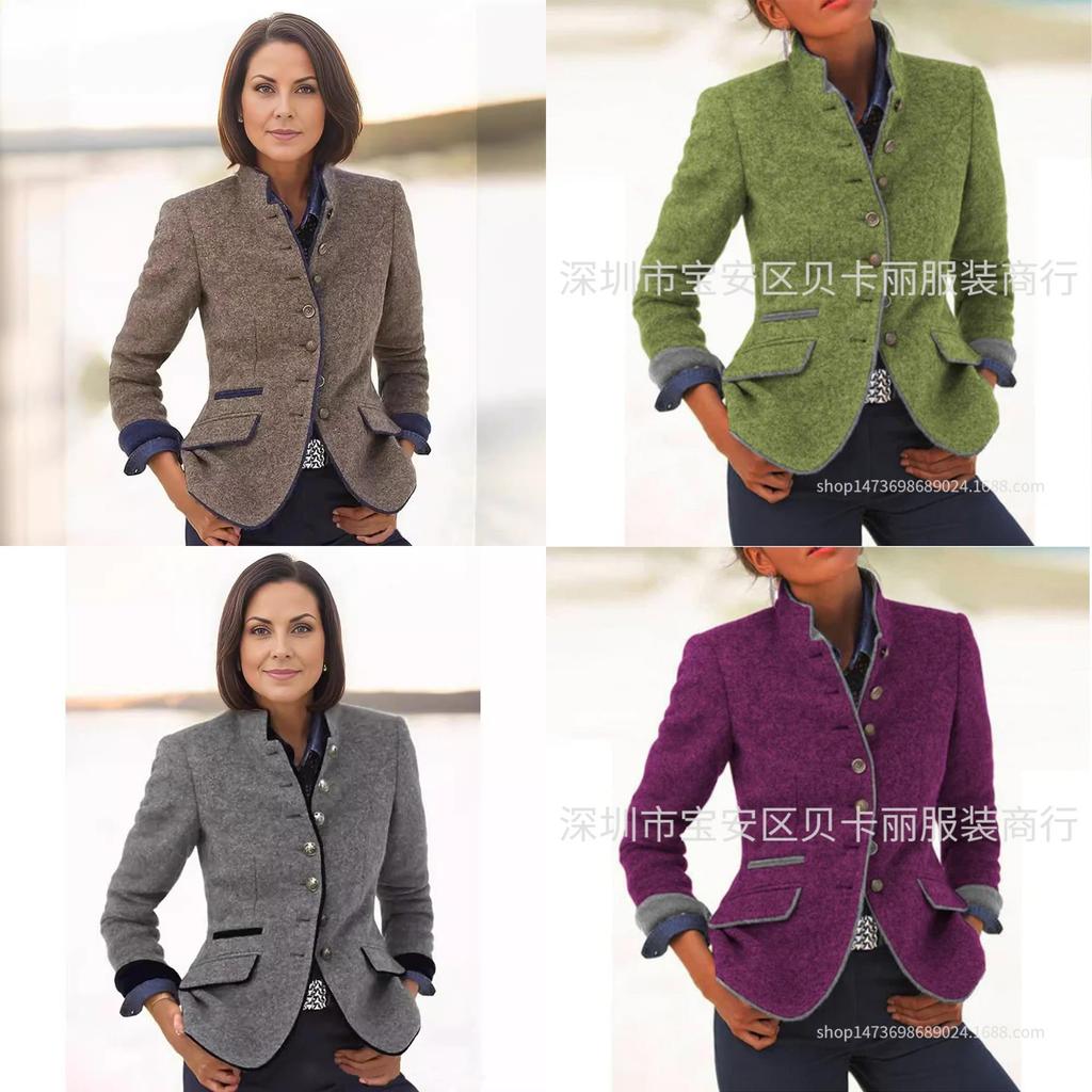 Blazer da Donna in Misto Lana con Design Color Block per l'Ufficio Casual