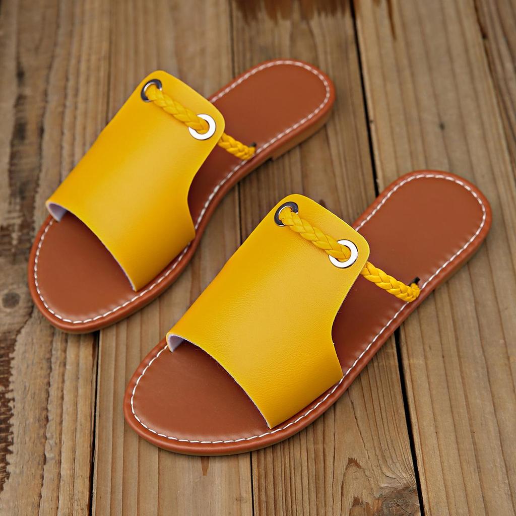 2024 Plus Size Women’s Woven Solid Color Summer Beach Slippers