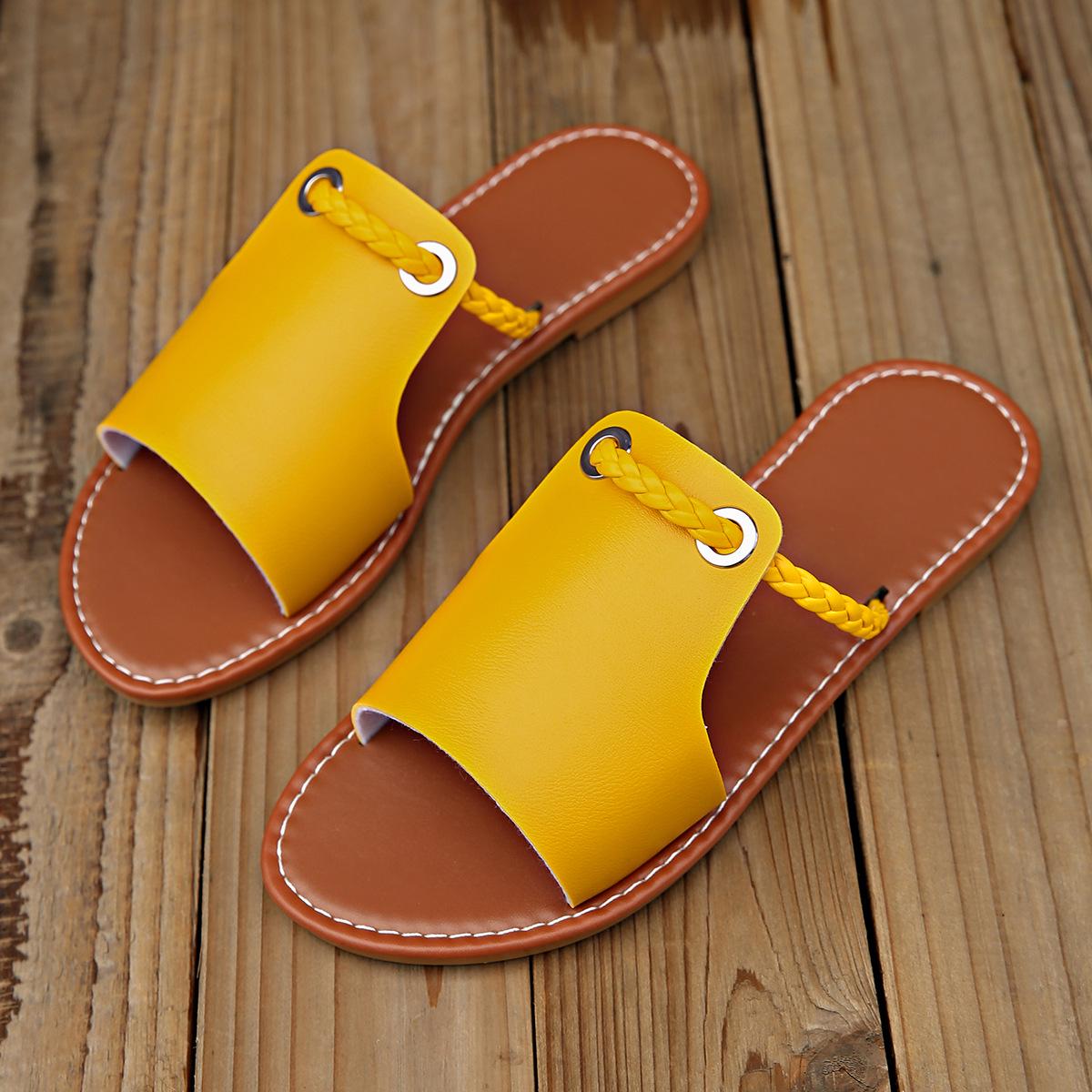 

2024 Летние пляжные шлепанцы большого размера для женщин, тканые, однотонные 41 жёлтый