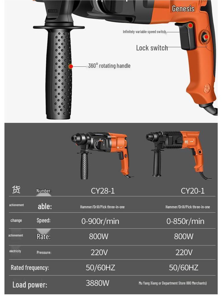 Chuangyi High-Power 3-in-1 Electric Hammer Drill and Pick with Cord