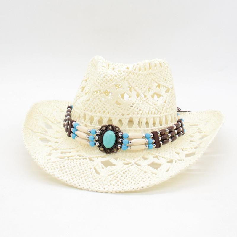 Hand-Woven Breathable Straw Hat, Seaside Warped Edge Foreign Trade Jazz Top Hat, Cool American Spring And Summer New Hollow Cowboy Hat