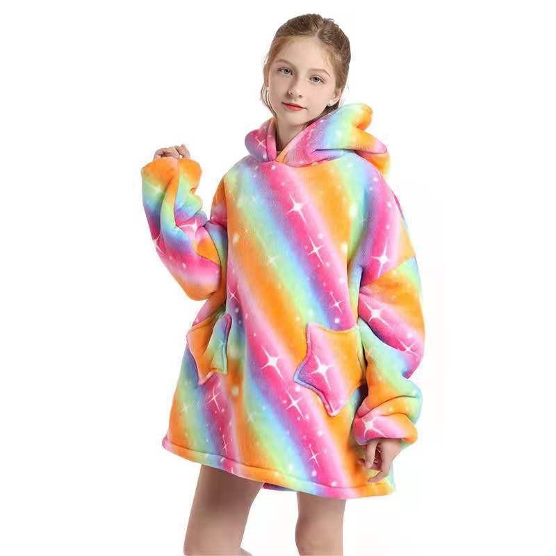 Kids Wearable Blanket Hooded Sweatshirt Cozy Cotton TV Fall Winter Home Use