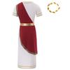 Mens Ancient Roman Toga Dress Up Costume Short Sleeve Gold Trim Design Cosplay Robe Artificial Leaf Headwear