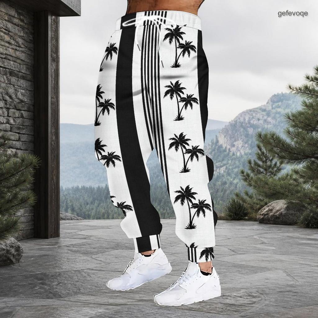 Men Plus Size Colorful Floral Printed Drawstring Cuffed Ankle Jogger Pants With Side Pockets
