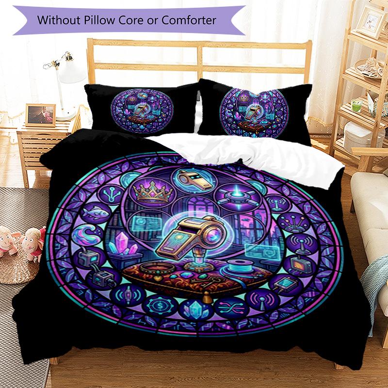Glass Tech Symbols Pattern Bedding,Quilt Set Quilt Cover Pillowcase Home Birthday Gift (1 * Duvet Cover + 2 * Pillowcase, Without Core)