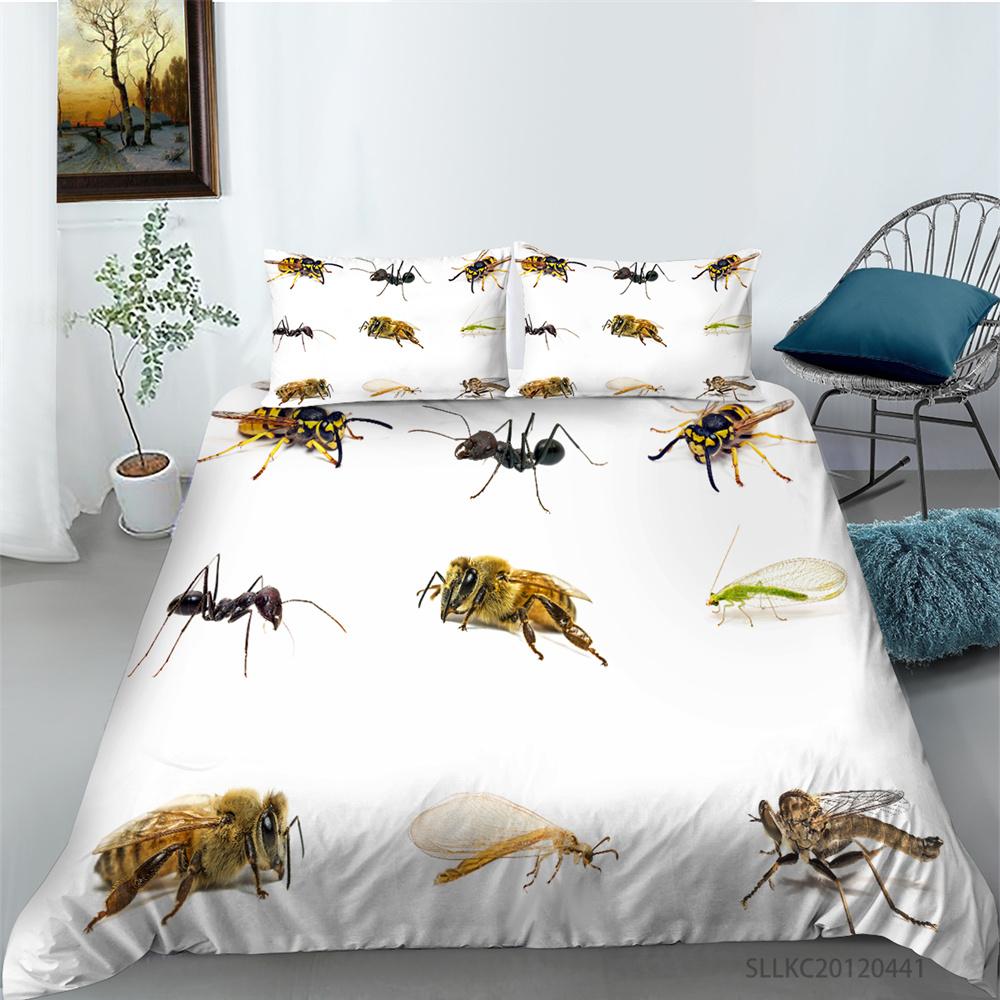 Set de lenjerie de pat pentru copii Cuvertură cu imprimeu 3D de albine Copii, școală, adulți, set de pat, microfibră, modă, lenjerie de pat, huse de pilote