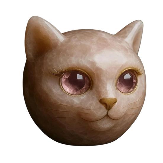 Handmade Cat Stone Imitation Crystal Cat Head Sculpture Resin Healing