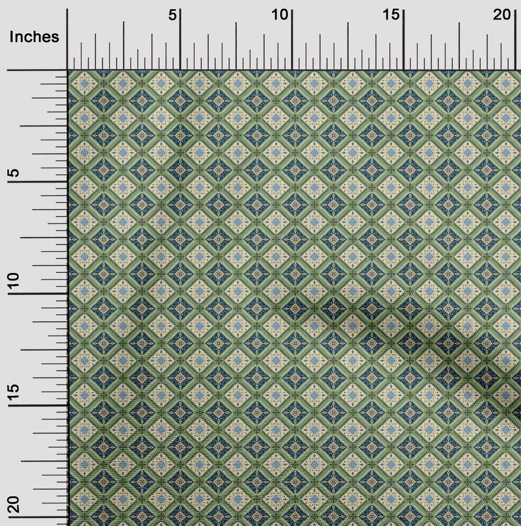 oneOone Cotton Flex Light Green Fabric Asian Kilim Sewing Material Print Fabric By The Yard 40 Inch
