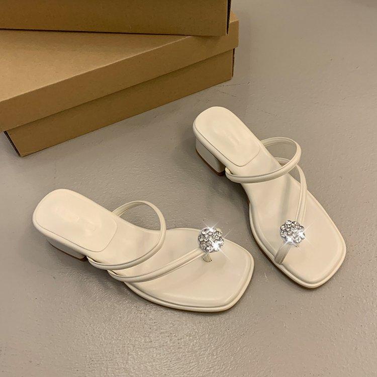 

French thick heel rhinestone beautiful high heel sandals women s summer wear 2025 new fashion with skirt sandals Roman shoes 40