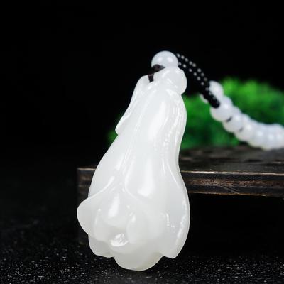 Hetian Jade White Magnolia Pendant Necklace Chinese Hand -Carved Pretty Fashion Charm Jewelry Gifts