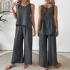 Women Summer 2 Piece Outfits Sleeveless Hollow Back Tank Top And Wide Leg Pants Set Boho Beach Vacation Lounge Set