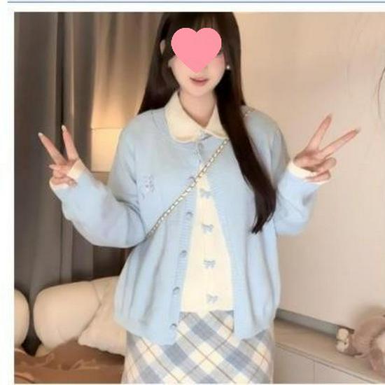 

Plus Size Embroidered Sweater for Women - Loose Fit, Autumn/Winter Design Lapel Top M (suggested 40-50 kg) синий