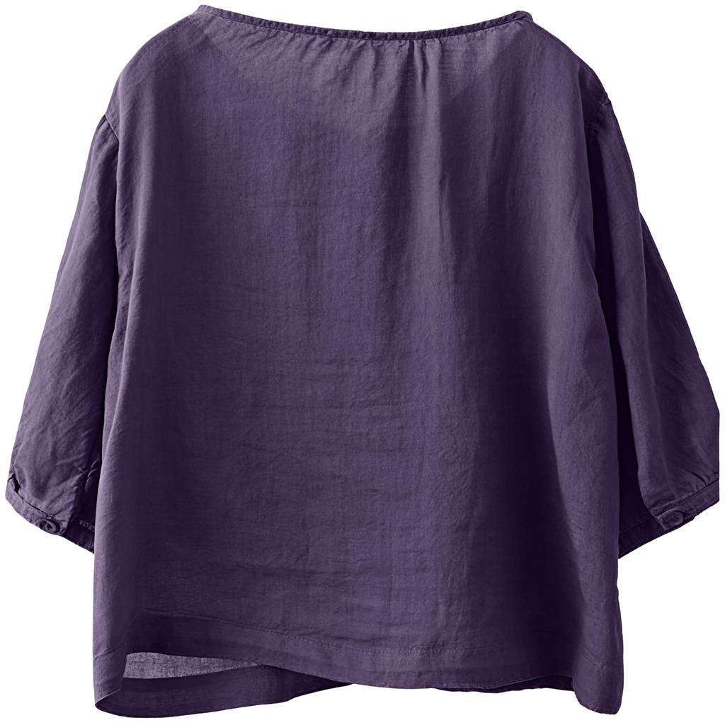 Damen Retro 3/4 Ärmel Vielseitige einreihige Leinen-Baumwoll-Bluse Lässiges lockeres Oberteil