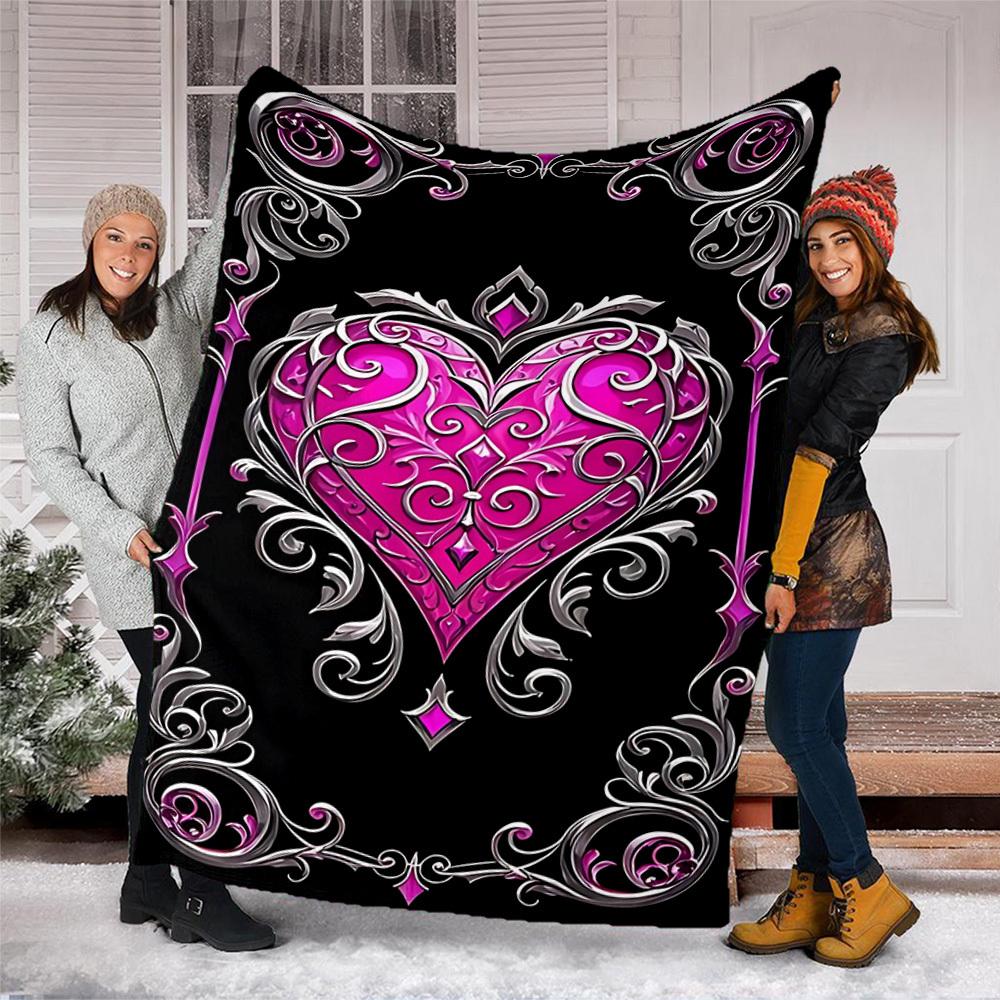 1pc Heart Ornament Outdoor Flannel Blanket Soft All Season Polyester Throw , Perfect for Picnics & Travel , Picnic Accessory