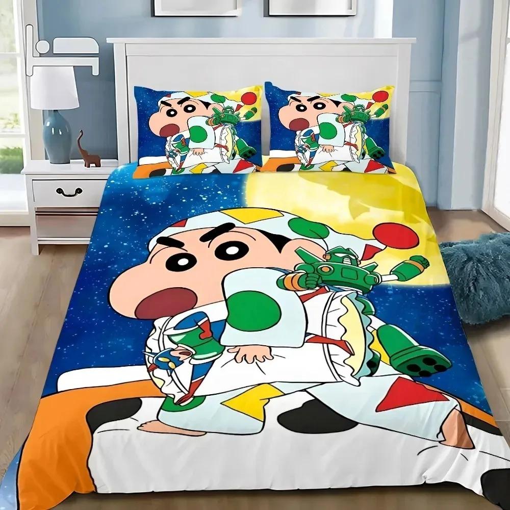 Cartoon Duvet Cover Pillowcase C-Crayon Shin Chans Bedding Set For Kids Adults Single Double Large Sizes Bedroom Decor Gift
