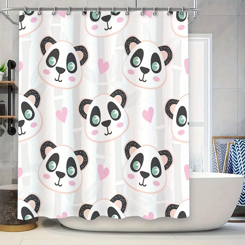 

Modern Home Decor Shower Curtain Panda Design With Hearts In Soft Pastel Colors For Bathroom Decoration Polyester Fabric Waterpr W60H190(CM)-1 Pcs