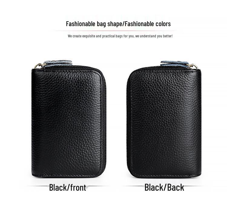 Premium Vollnarben-Rindsleder RFID Diebstahlschutz Akkordeon-Kartenhalter mit Reißverschluss, Echtleder Mehrfachkartenfach-Hülle.