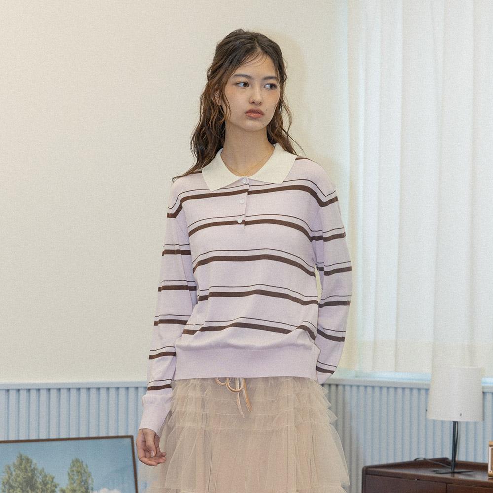 Deondeulob Dd_Pink Stripe Collar Knit Top