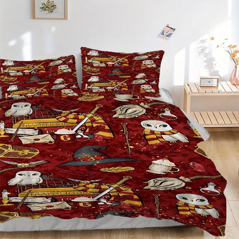 3pcs Harry Potter Bedding Set, Soft Polyester Duvet Cover and Pillowcases Machine Washable Seasons all suitable 84