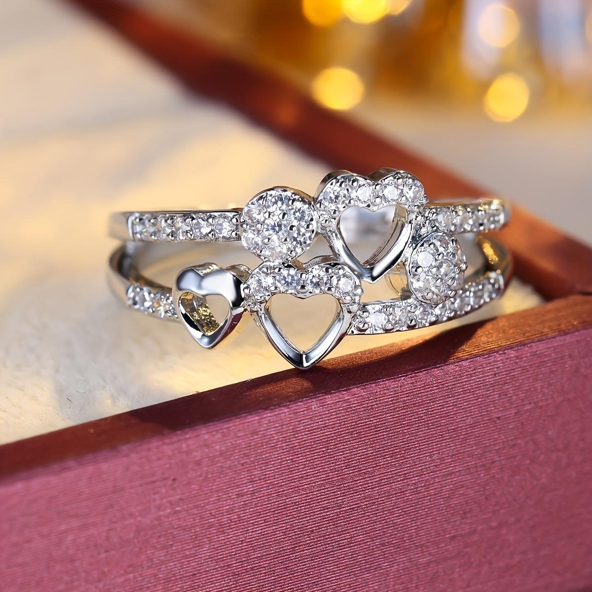 

1pc Elegant Golden-Tone Ring with Sparkling Cubic Synthetic Zirconia & Heart Cutouts - Delicate Chain-Link Design for Casual Attire, Versatile Jewelry 10