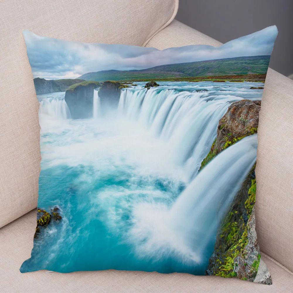 Waterfall Printed Pillow Case for Home Sofa Children Room Decor Beautiful Scenery Pillowcase Soft Plush Cushion Cover 45x45cm