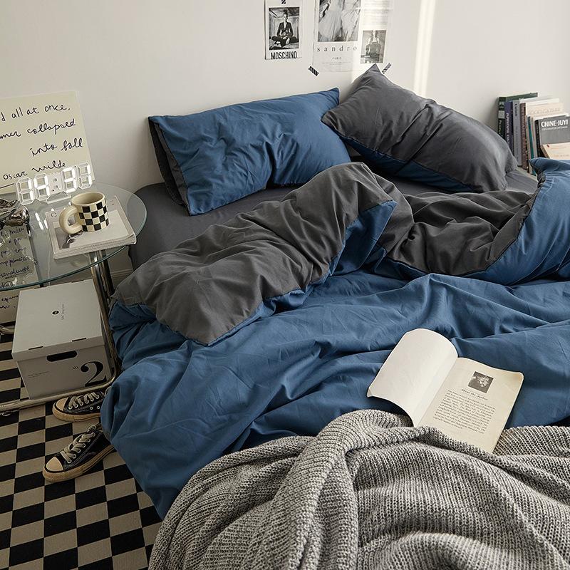 Bettlaken-Set im Ins-Stil, zweifarbig, Bettlaken aus gewaschener Baumwolle, Bettbezug, Bettlaken, 3-teiliges Set, Bettdecken-Set, Queen-Size-King-Size