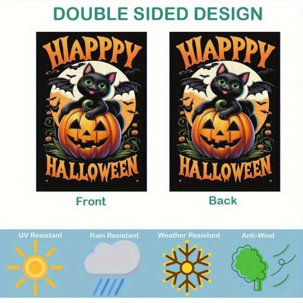 1pc Happy Halloween Garden Flag Cute Cat Pumpkin 3D Print Suitable for Halloween Yard Outside Decoration No Flag Pole 12X18 Inch