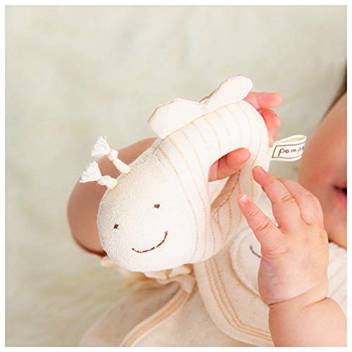 Y-1299 Pompkins BABY 100% Organic Cotton Chipmunk Series Rattle, Made in Japan (Natural)