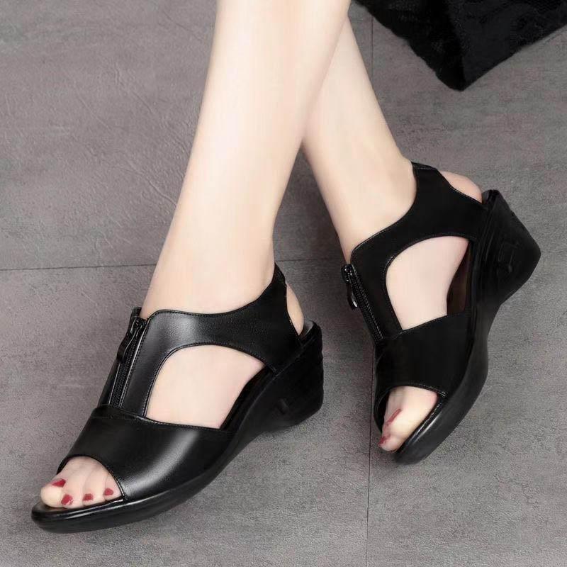 Summer New Women Fish Mouth Wedge Sandals Soft Sole Sandals Comfortable Mother Shoes